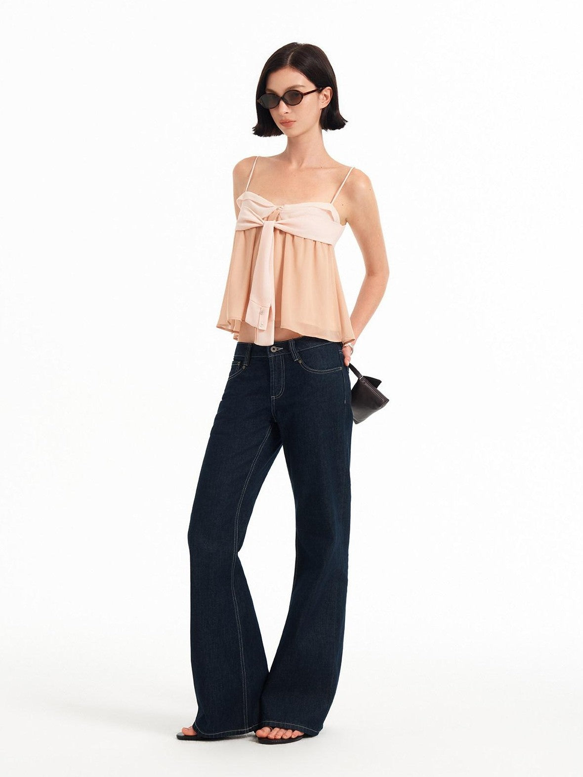STRIKE A POSE Pink Orange Colorblock Bow A Line Lightweight Chiffon Women&