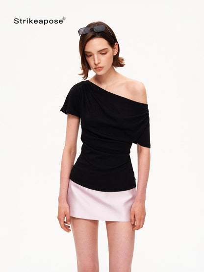 STRIKE A POSE Pink Satin Low Waist Zipper Bodycon Women&