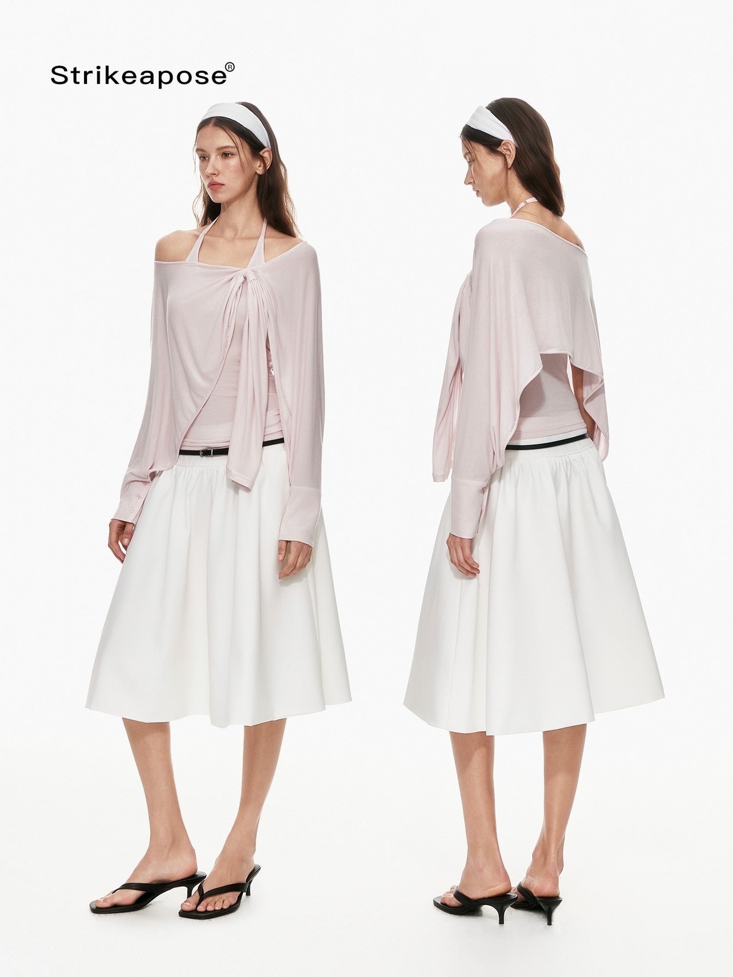 STRIKE A POSE Pink Twist Knot U Neck Layered Women&