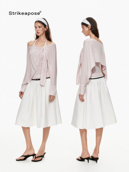 STRIKE A POSE Pink Twist Knot U Neck Layered Women&