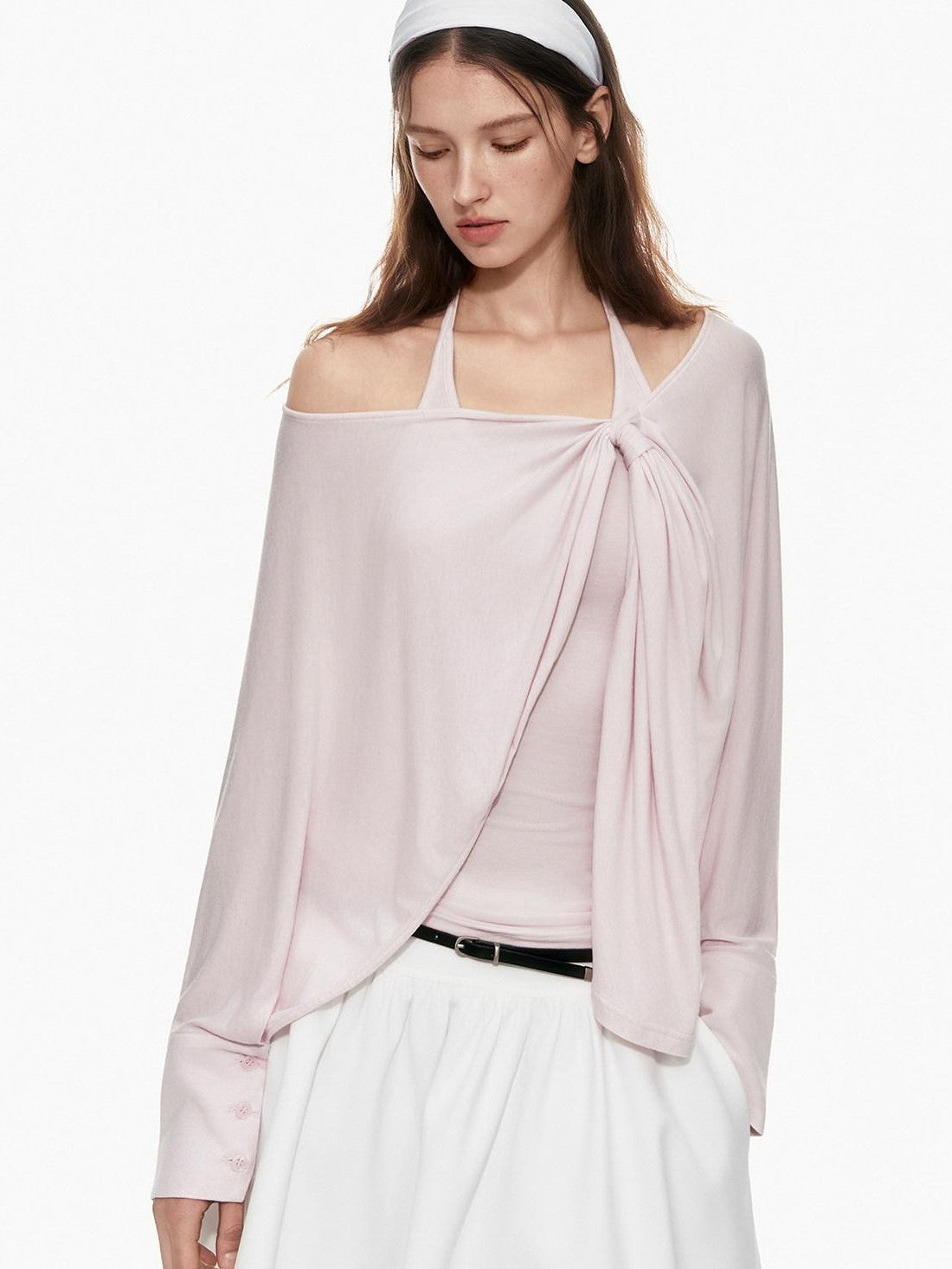 STRIKE A POSE Pink Twist Knot U Neck Layered Women&