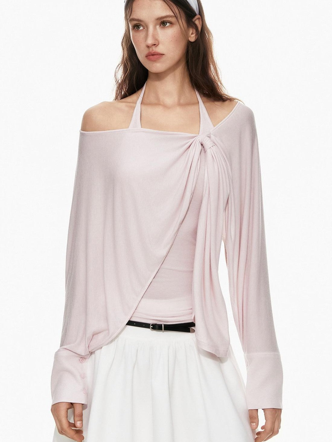 STRIKE A POSE Pink Twist Knot U Neck Layered Women&