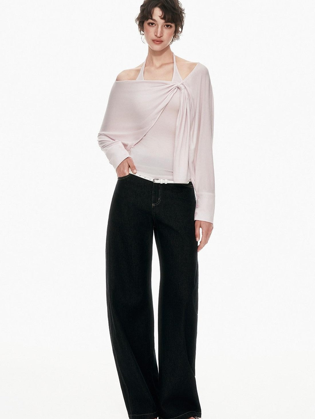 STRIKE A POSE Pink Twist Knot U Neck Layered Women&