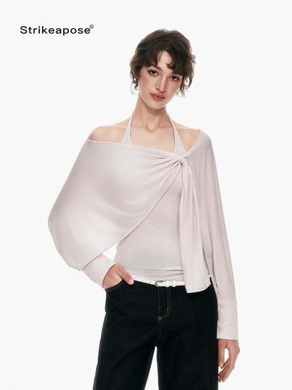 STRIKE A POSE Pink Twist Knot U Neck Layered Women&