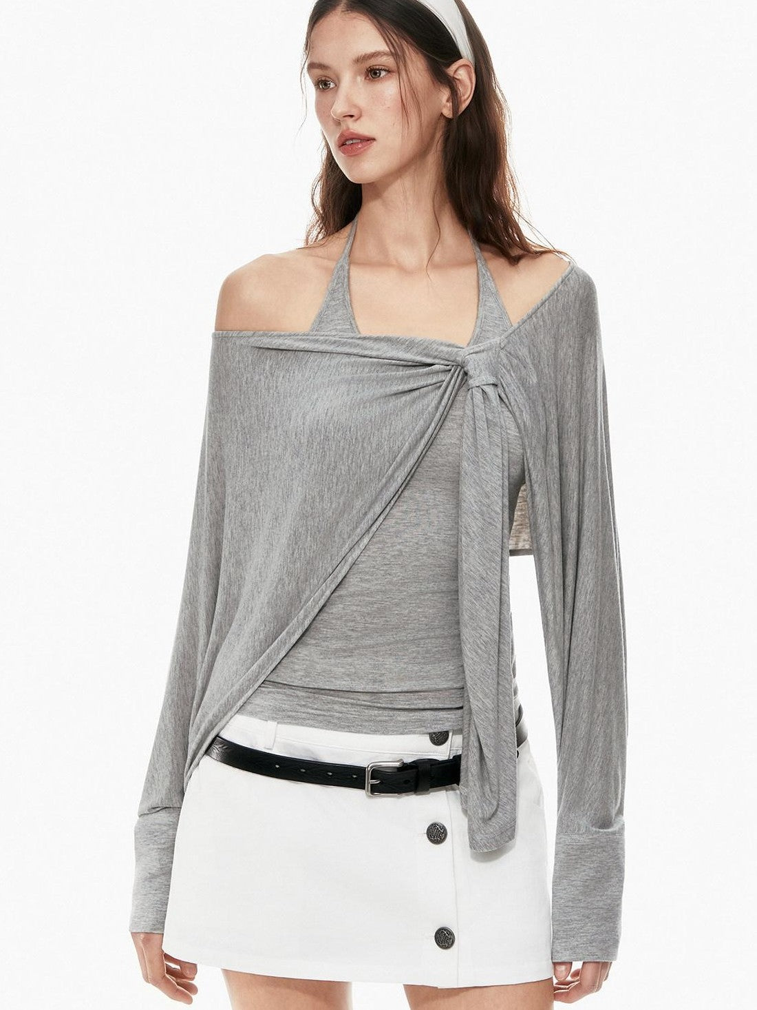 STRIKE A POSE Pink Twist Knot U Neck Layered Women&