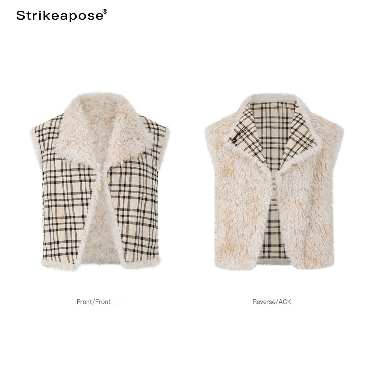 STRIKE_A_POSE_Plaid_Asymmetric_Button_Reversible_Women&
