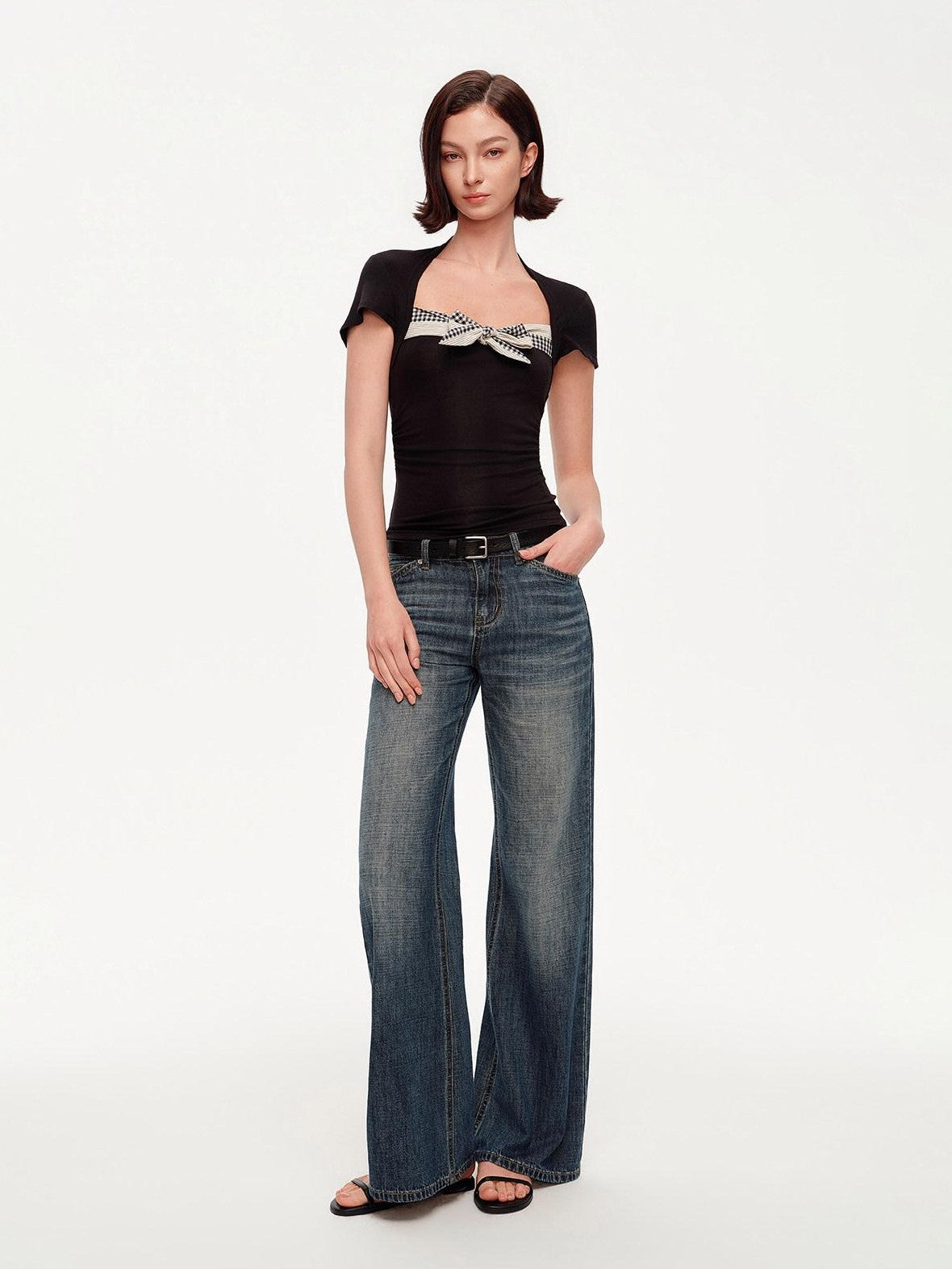 STRIKE A POSE Plaid Square Neck Contrast Waist Women&