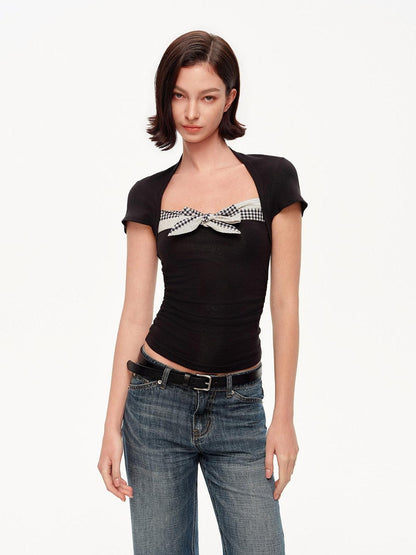 STRIKE A POSE Plaid Square Neck Contrast Waist Women&