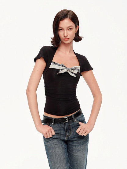 STRIKE A POSE Plaid Square Neck Contrast Waist Women&