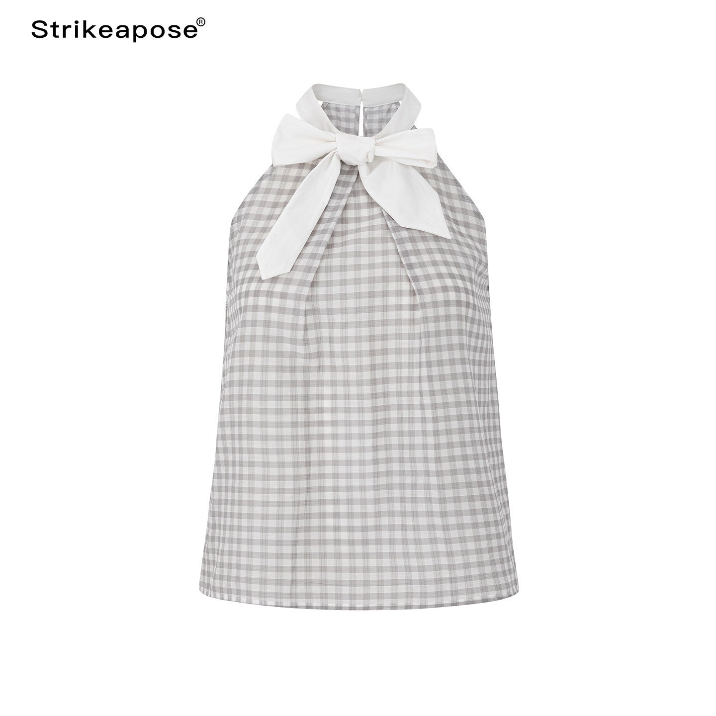 STRIKE_A_POSE_Plaid_Textured_Halter_Bow_Slim_Women&
