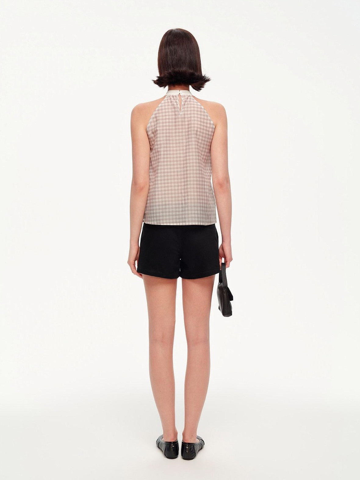 STRIKE A POSE Plaid Textured Halter Bow Slim Women&