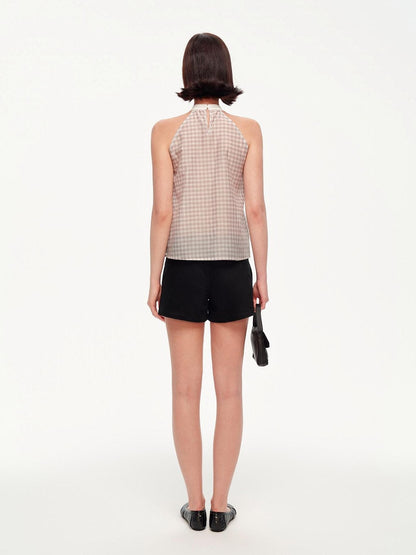 STRIKE A POSE Plaid Textured Halter Bow Slim Women&
