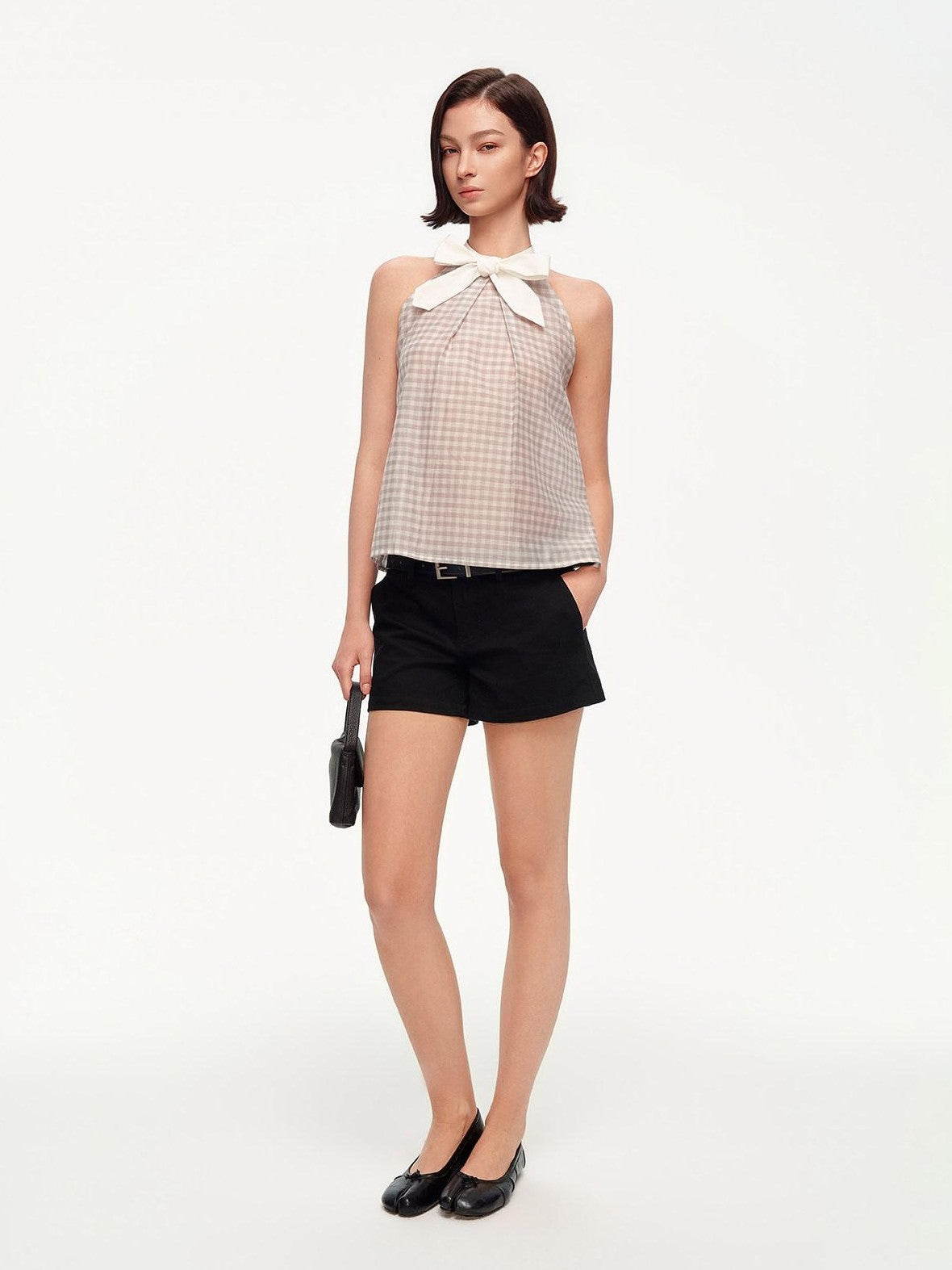 STRIKE A POSE Plaid Textured Halter Bow Slim Women&