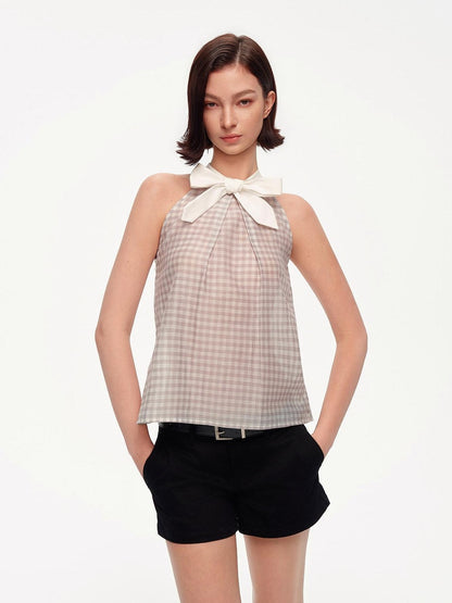 STRIKE A POSE Plaid Textured Halter Bow Slim Women&