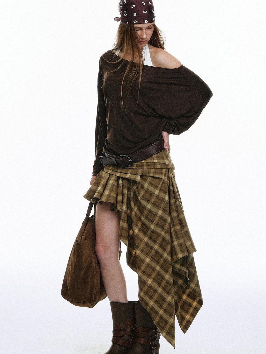 STRIKE A POSE Plaid Vintage Asymmetric Hand Pleated Women&