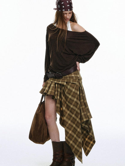 STRIKE A POSE Plaid Vintage Asymmetric Hand Pleated Women&