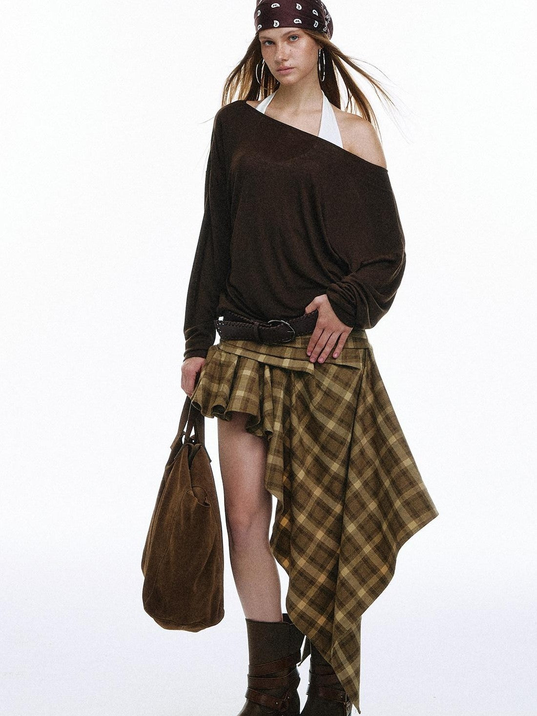 STRIKE A POSE Plaid Vintage Asymmetric Hand Pleated Women&