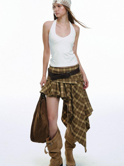 STRIKE A POSE Plaid Vintage Asymmetric Hand Pleated Women&