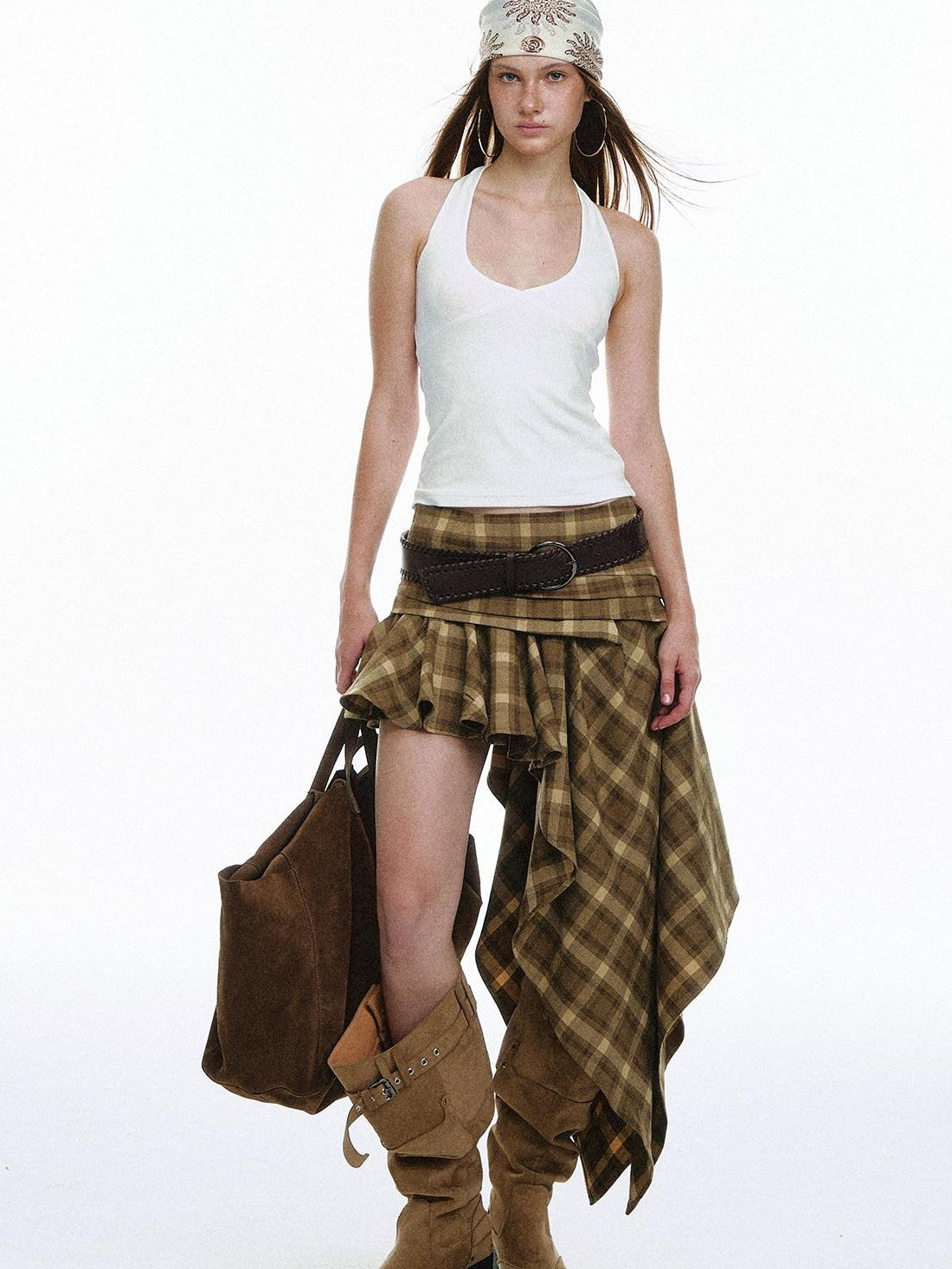 STRIKE A POSE Plaid Vintage Asymmetric Hand Pleated Women&