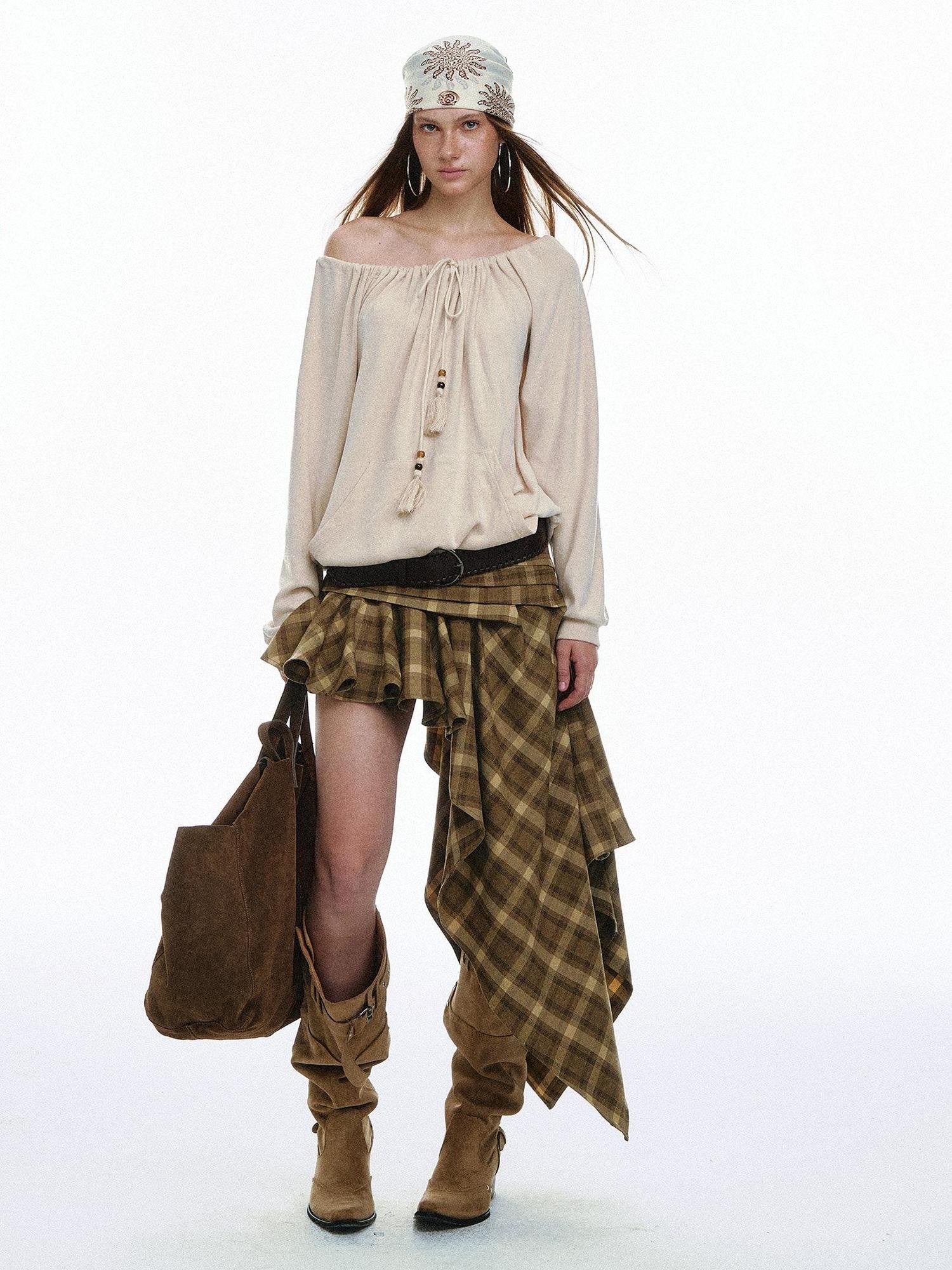 STRIKE A POSE Plaid Vintage Asymmetric Hand Pleated Women&