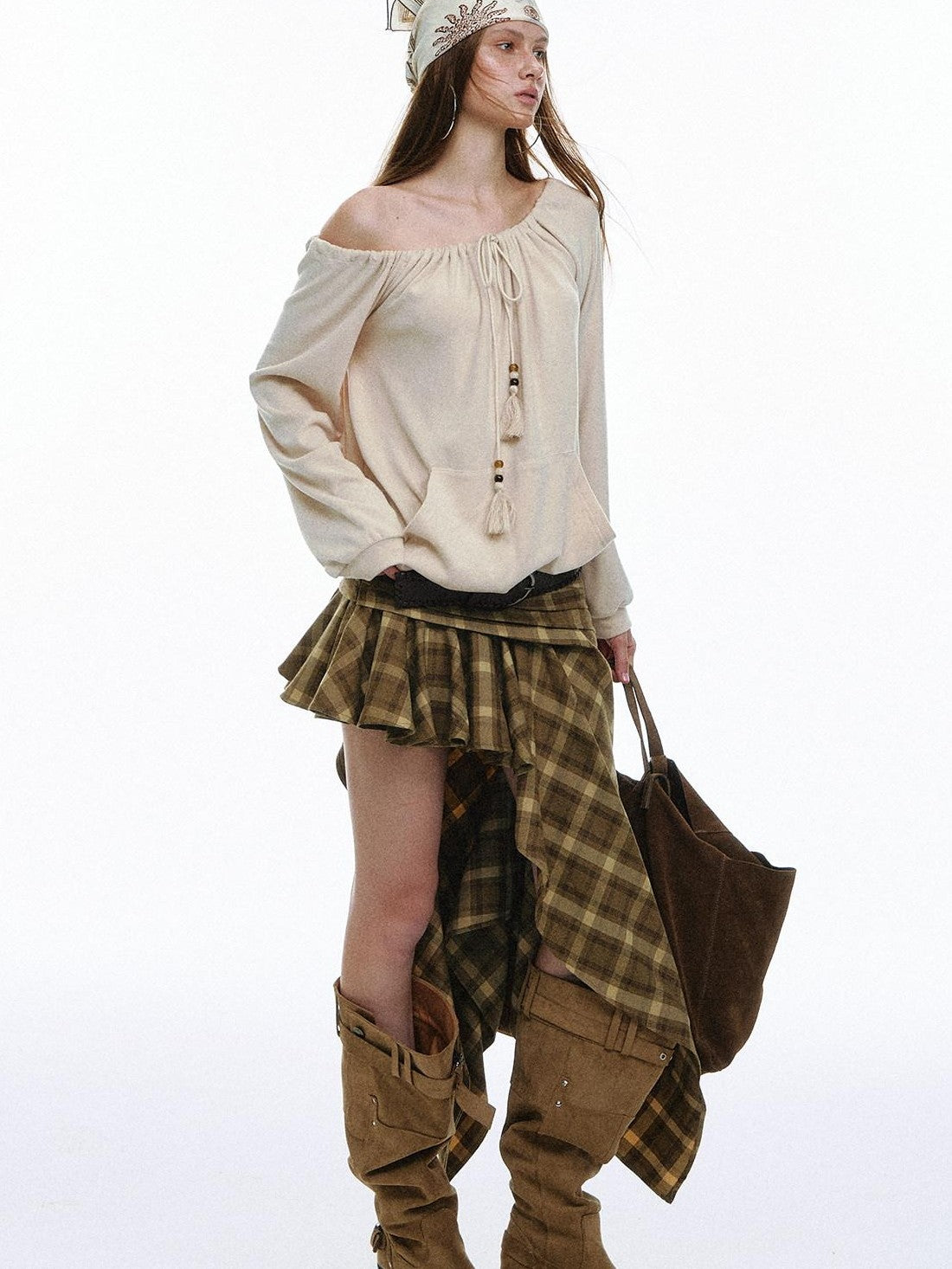 STRIKE A POSE Plaid Vintage Asymmetric Hand Pleated Women&