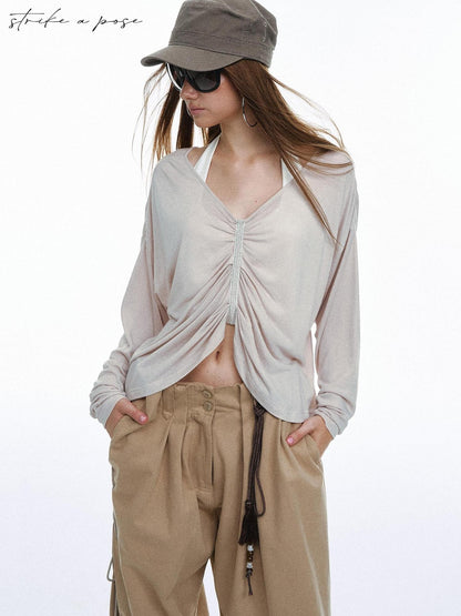 STRIKE A POSE Pleated Lace V-neck Women&