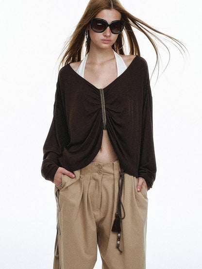 STRIKE A POSE Pleated Lace V-neck Women&