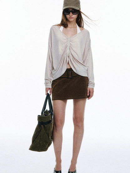 STRIKE A POSE Pleated Lace V-neck Women&