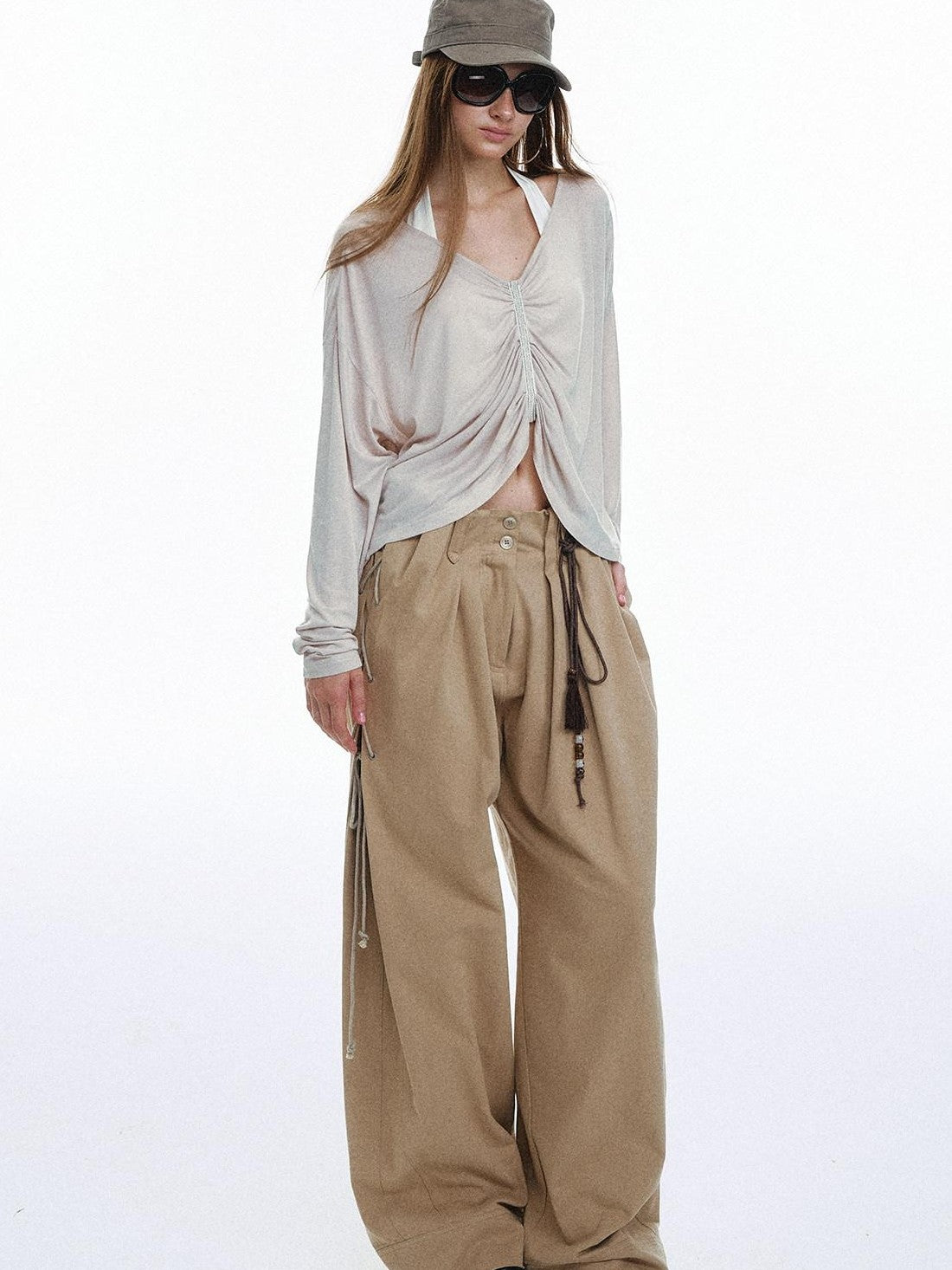 STRIKE A POSE Pleated Lace V-neck Women&