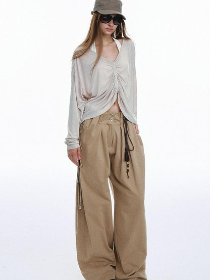 STRIKE A POSE Pleated Lace V-neck Women&