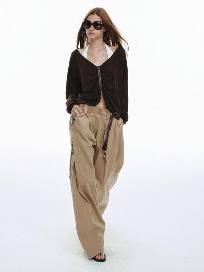 STRIKE A POSE Pleated Lace V-neck Women&