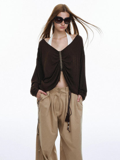 STRIKE A POSE Pleated Lace V-neck Women&