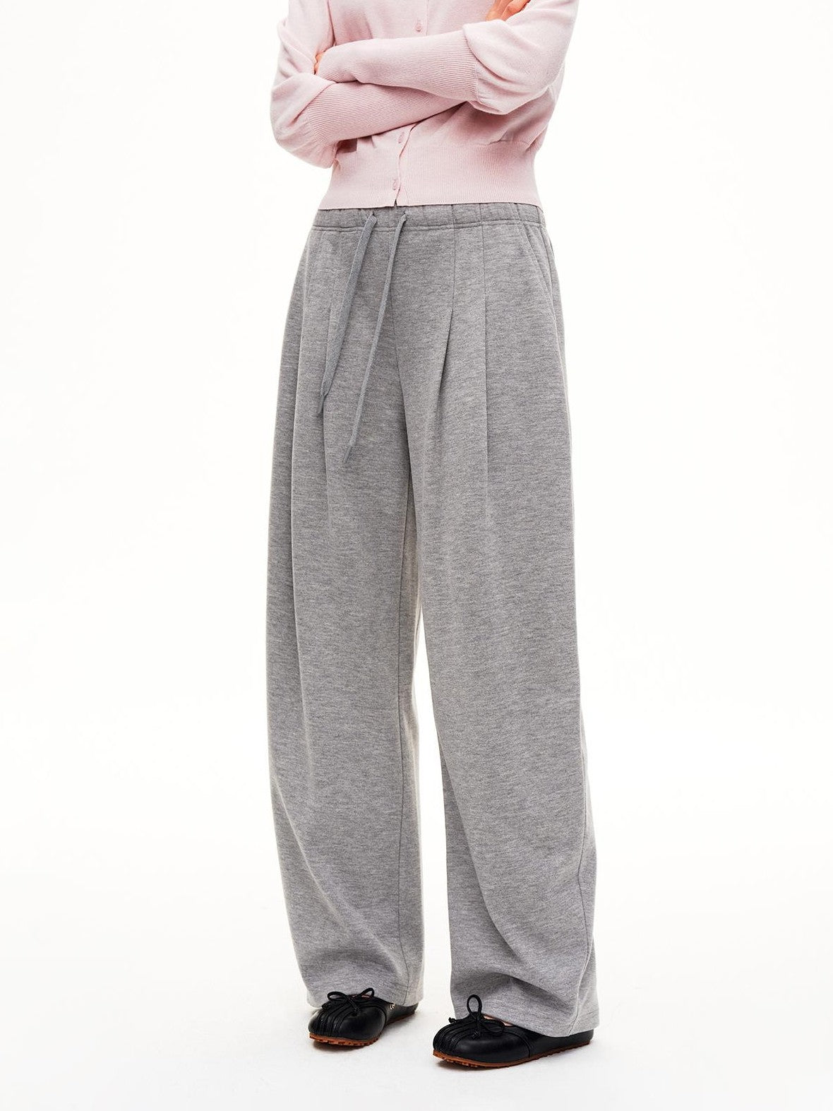 STRIKE A POSE Pleated Low Rise Drawstring Wide Leg Wool Blend Women&