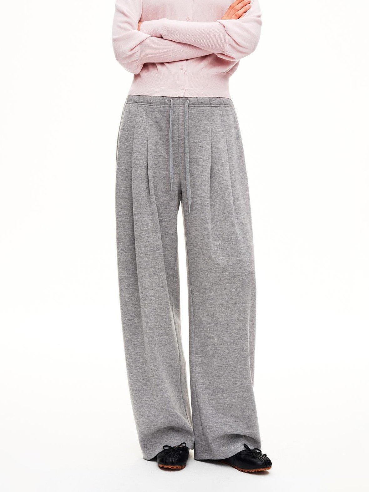 STRIKE A POSE Pleated Low Rise Drawstring Wide Leg Wool Blend Women&