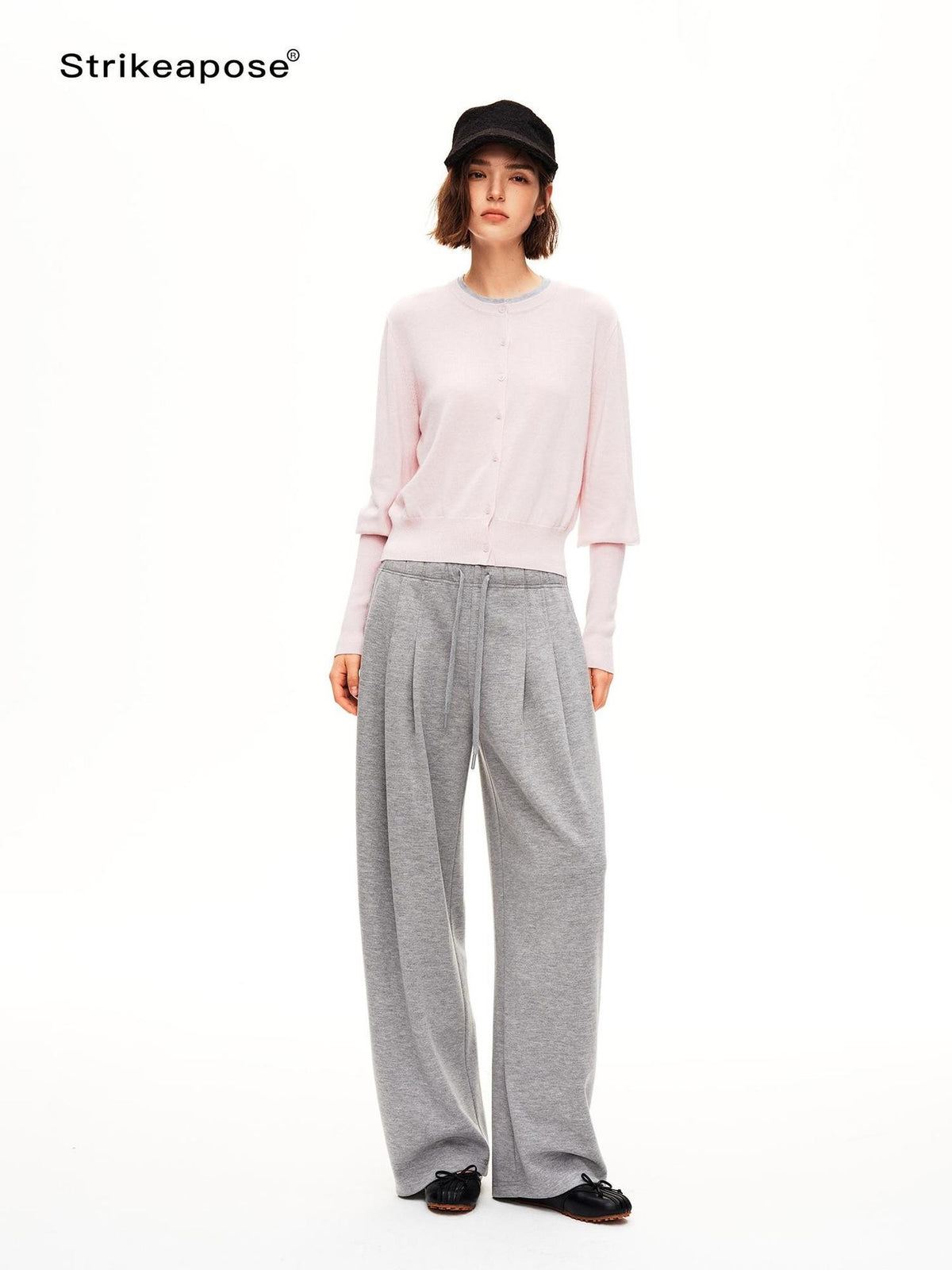 STRIKE A POSE Pleated Low Rise Drawstring Wide Leg Wool Blend Women&