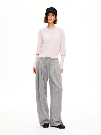STRIKE A POSE Pleated Low Rise Drawstring Wide Leg Wool Blend Women&