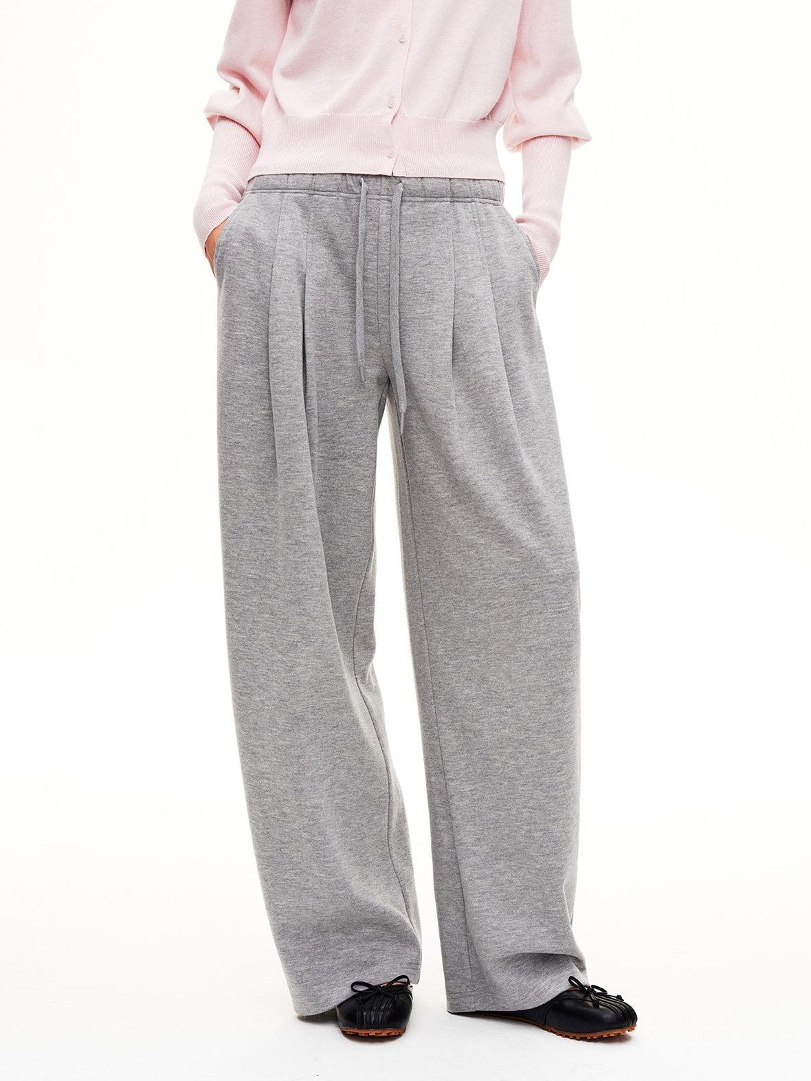 STRIKE A POSE Pleated Low Rise Drawstring Wide Leg Wool Blend Women&
