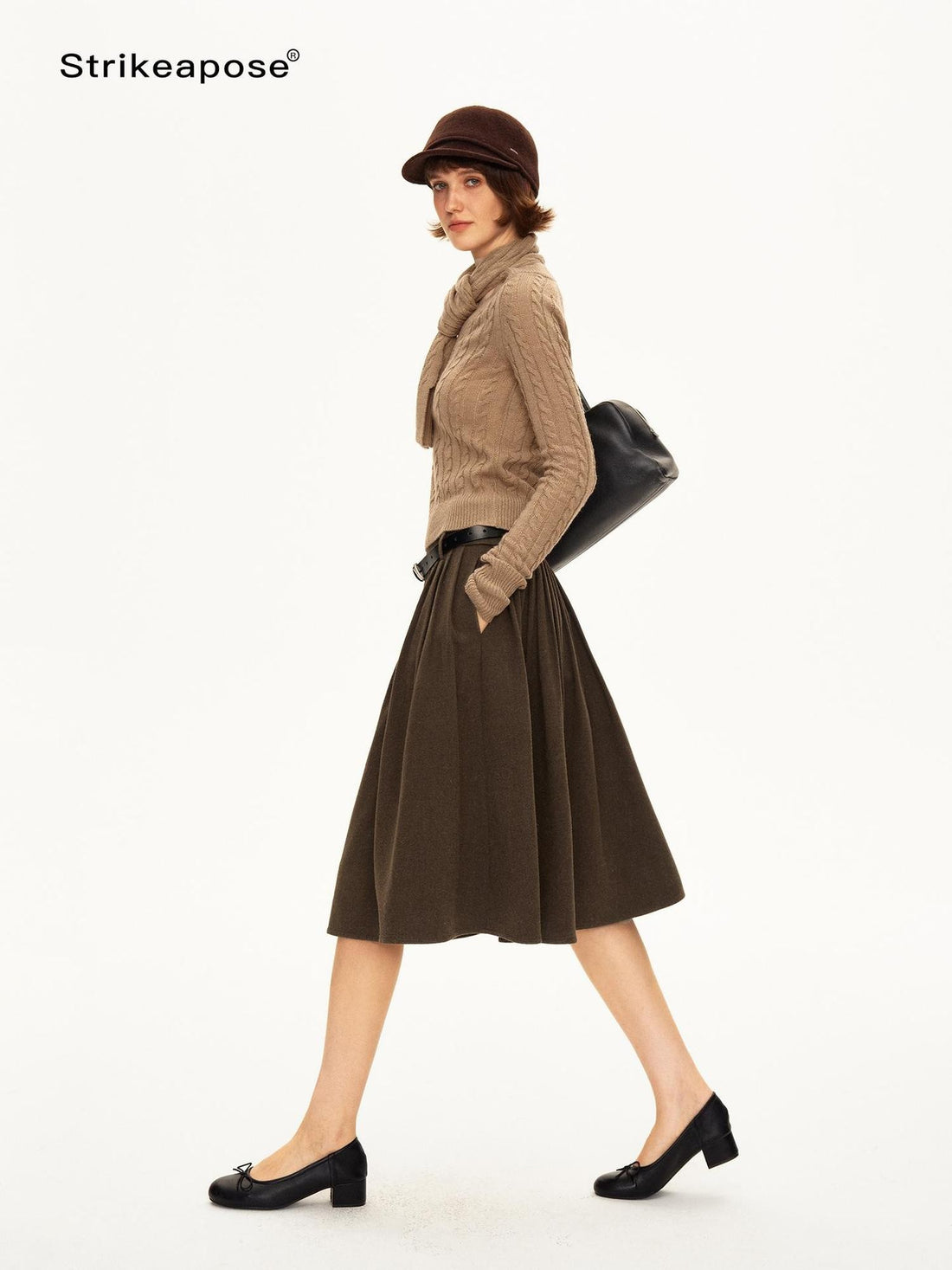 STRIKE A POSE Pleated Low Waist Wool Blend A Line Women&