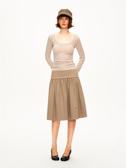 STRIKE A POSE Pleated Lyocell Ribbed Panel A Line Women&