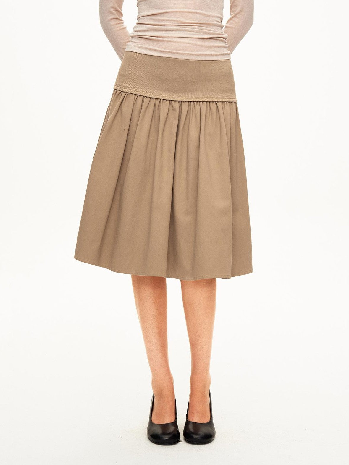 STRIKE A POSE Pleated Lyocell Ribbed Panel A Line Women&