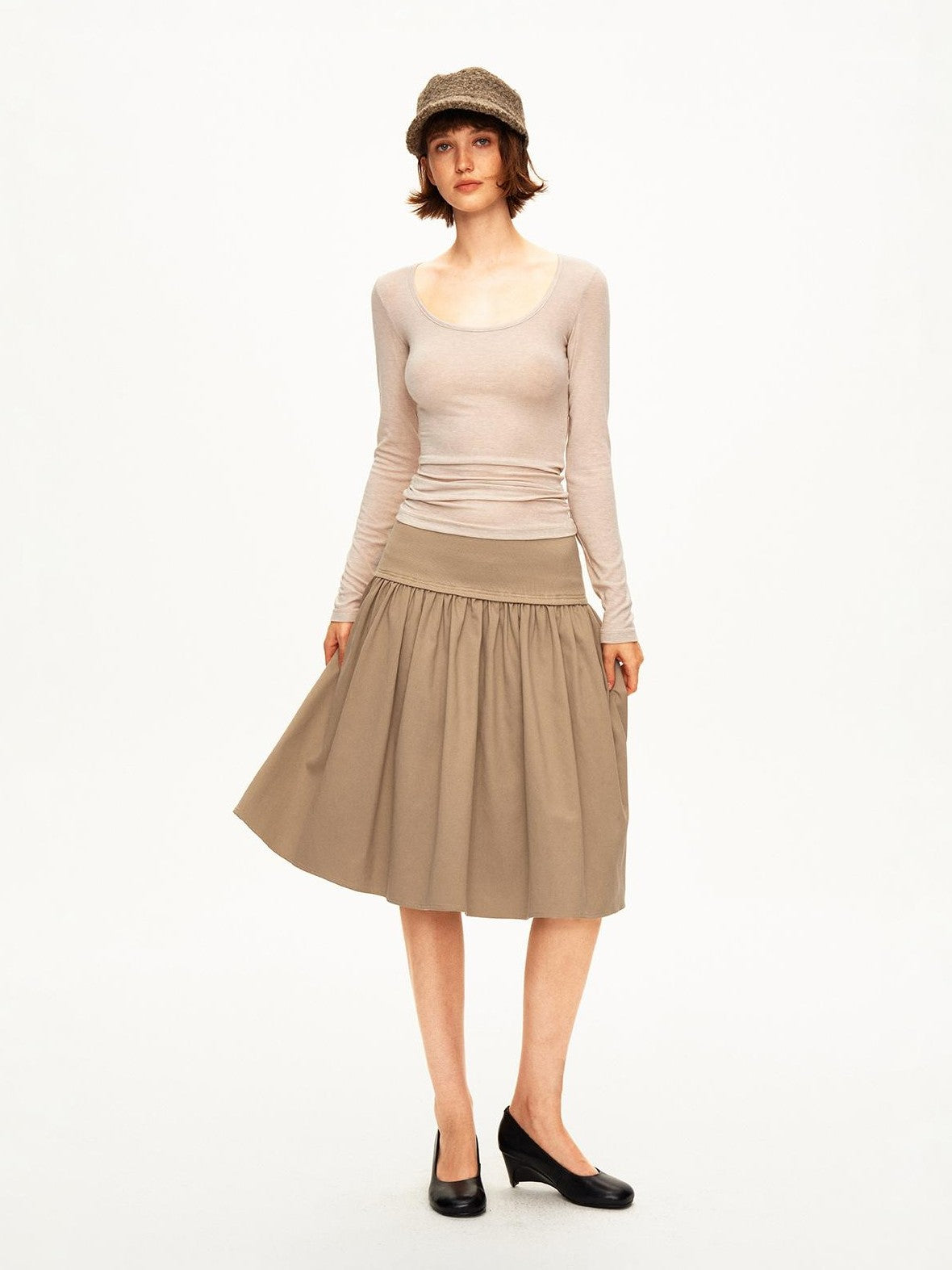 STRIKE A POSE Pleated Lyocell Ribbed Panel A Line Women&