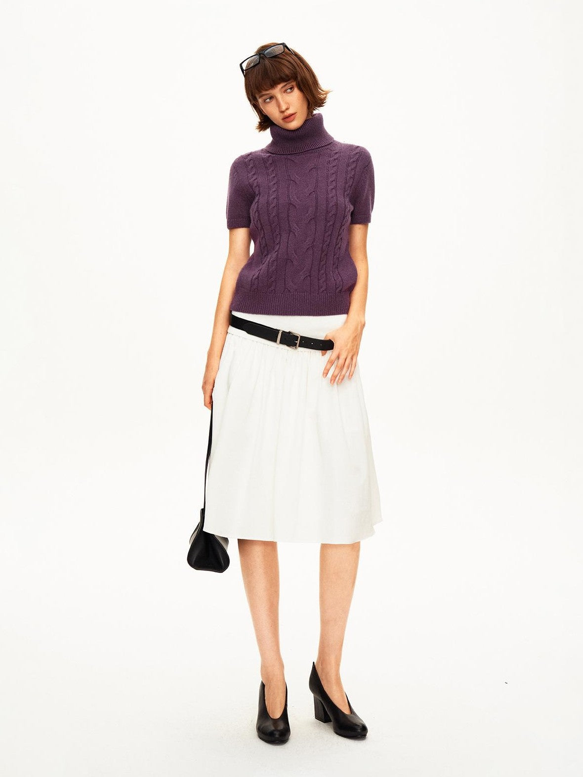 STRIKE A POSE Pleated Lyocell Ribbed Panel A Line Women&