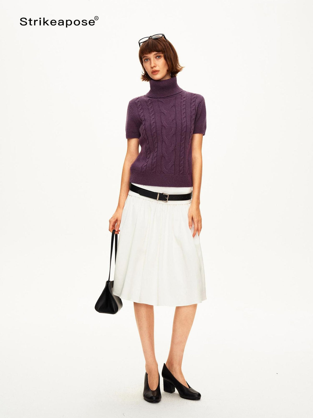 STRIKE A POSE Pleated Lyocell Ribbed Panel A Line Women&