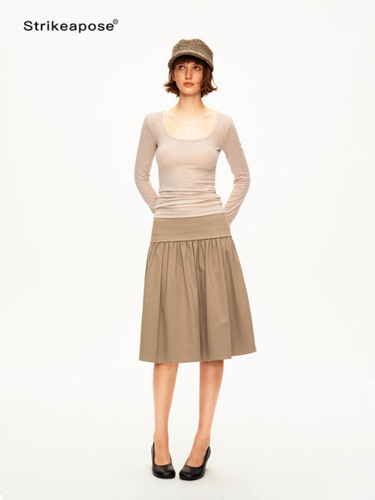 STRIKE A POSE Pleated Lyocell Ribbed Panel A Line Women&