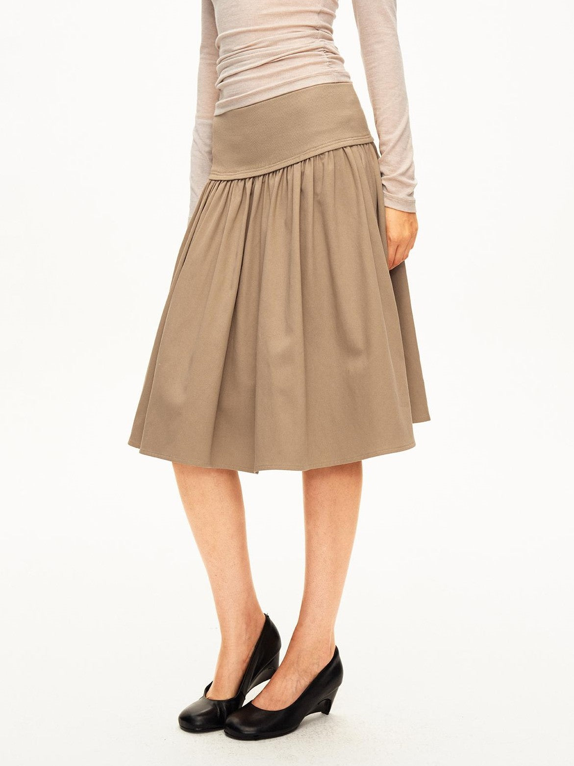 STRIKE A POSE Pleated Lyocell Ribbed Panel A Line Women&