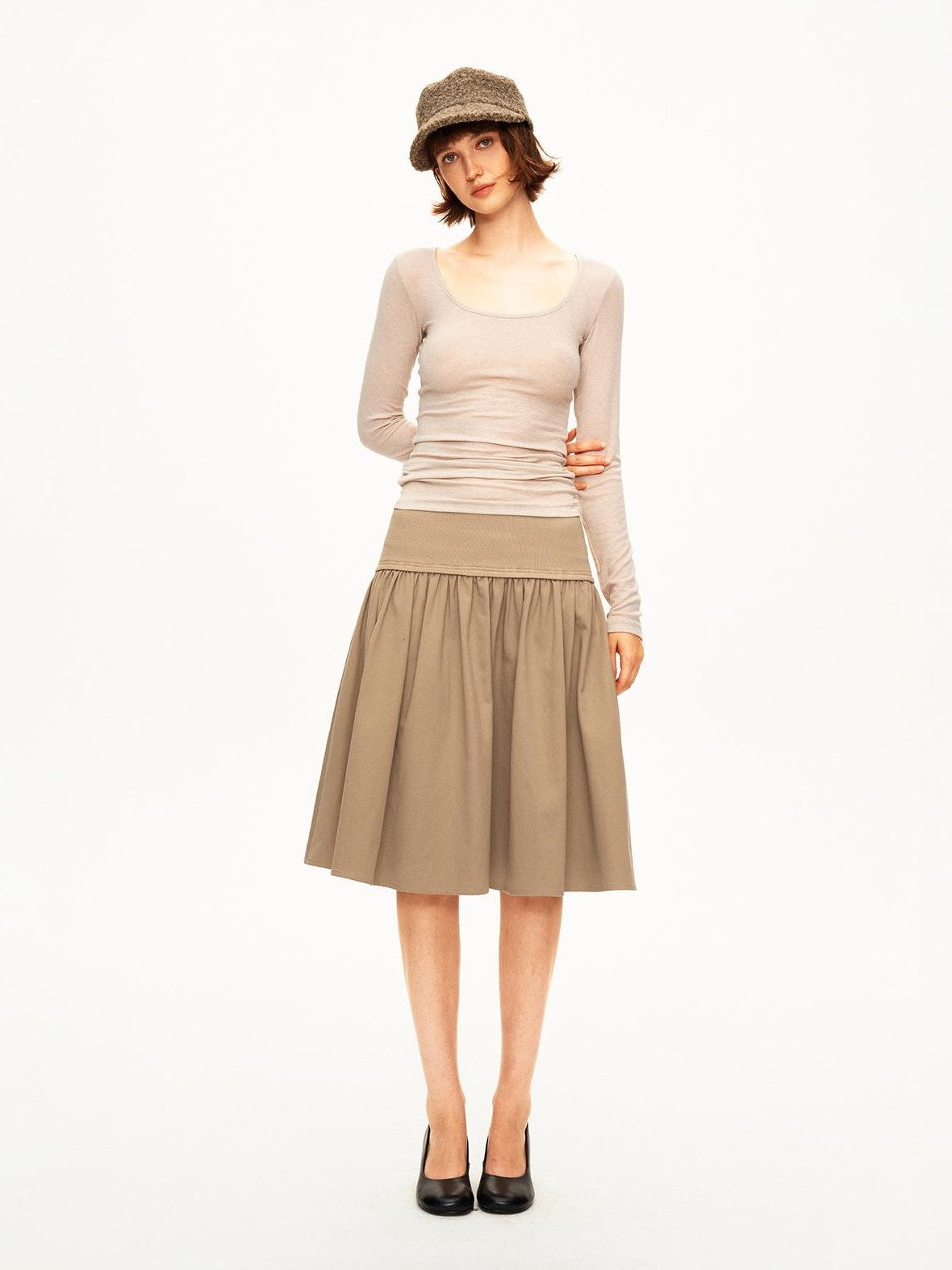 STRIKE A POSE Pleated Lyocell Ribbed Panel A Line Women&