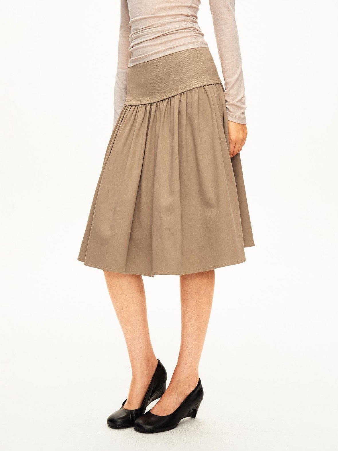 STRIKE A POSE Pleated Lyocell Ribbed Panel A Line Women&
