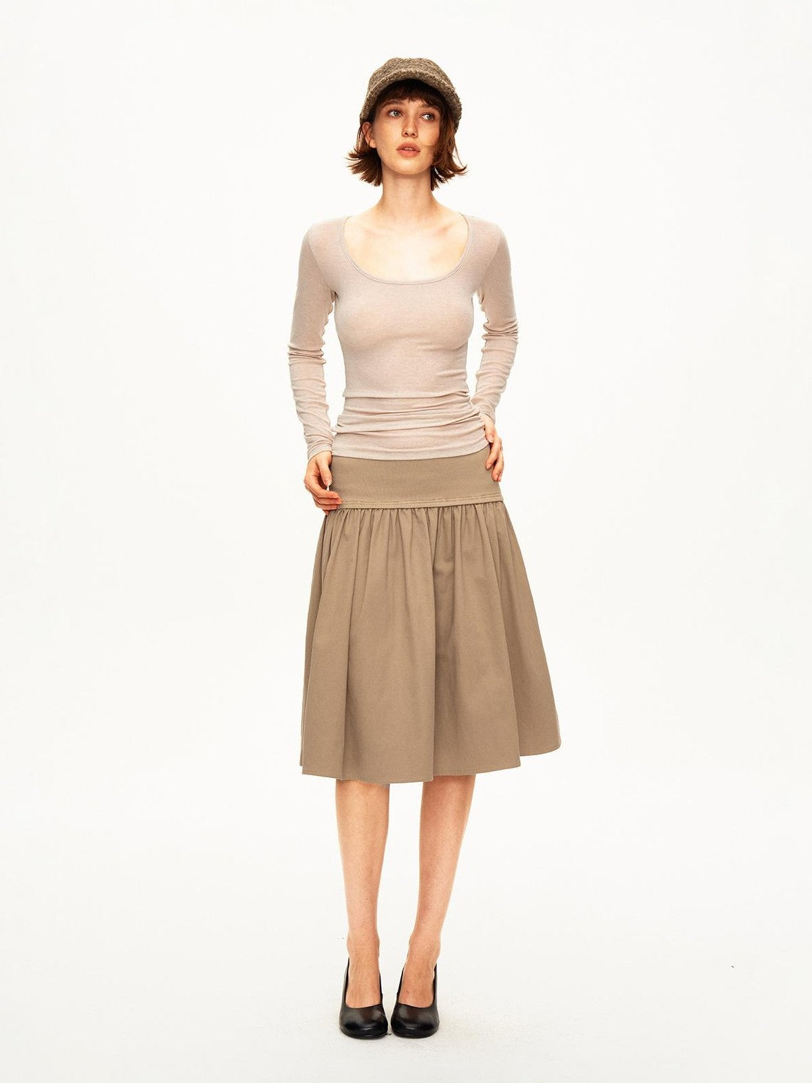 STRIKE A POSE Pleated Lyocell Ribbed Panel A Line Women&