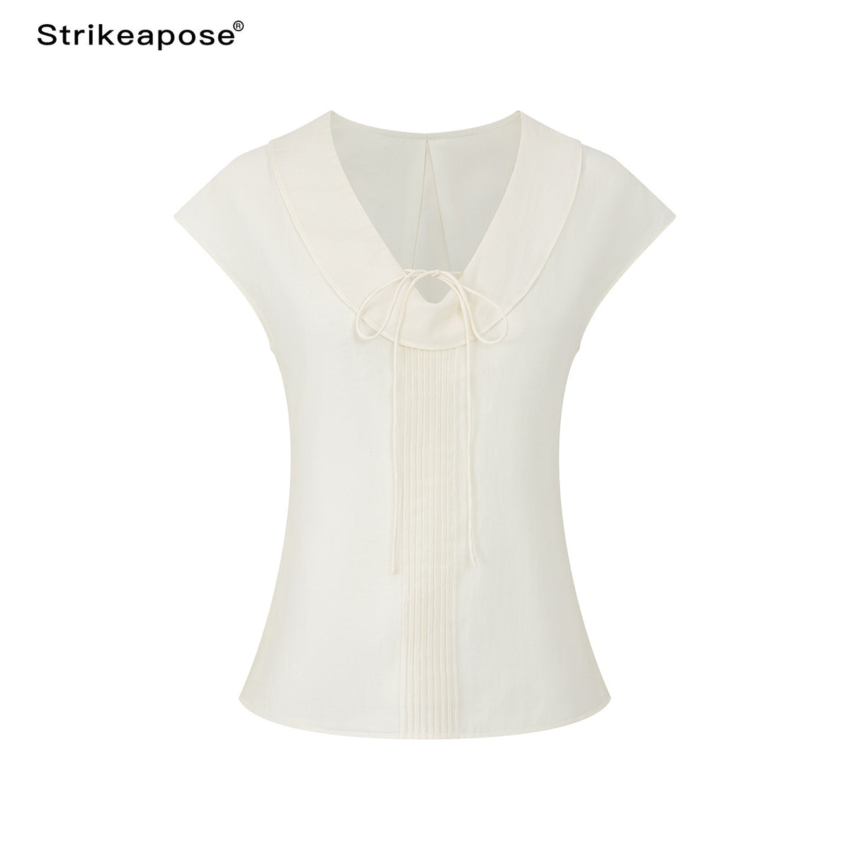 STRIKE_A_POSE_Pleated_Tie_Waist_Slim_U_Neck_Women&