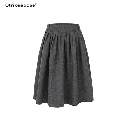 STRIKE_A_POSE_Pleated_Wool_Blend_Loose_Umbrella_A_Line_Women&